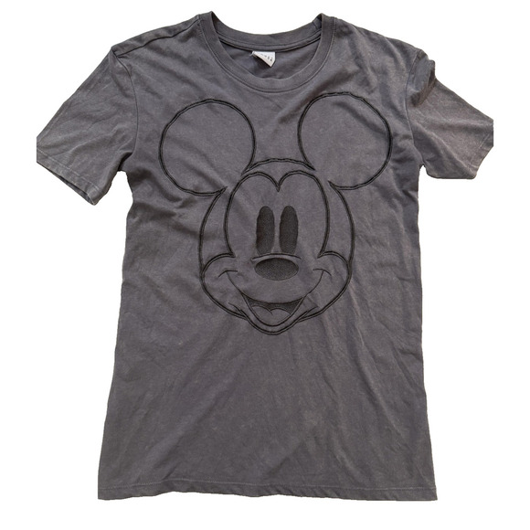 Disney Mickey Mouse Shirt Women Medium Gray Embroidered Classic Cartoon Back Hit - Picture 1 of 7